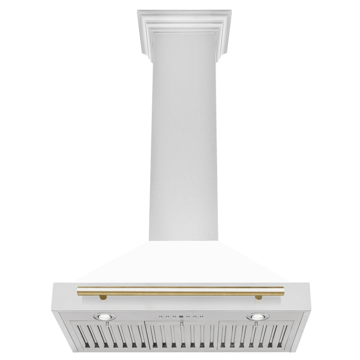 ZLINE 30 Inch Autograph Edition Stainless Steel Range Hood with White Matte Shell and Gold Handle, KB4STZ-WM30-G