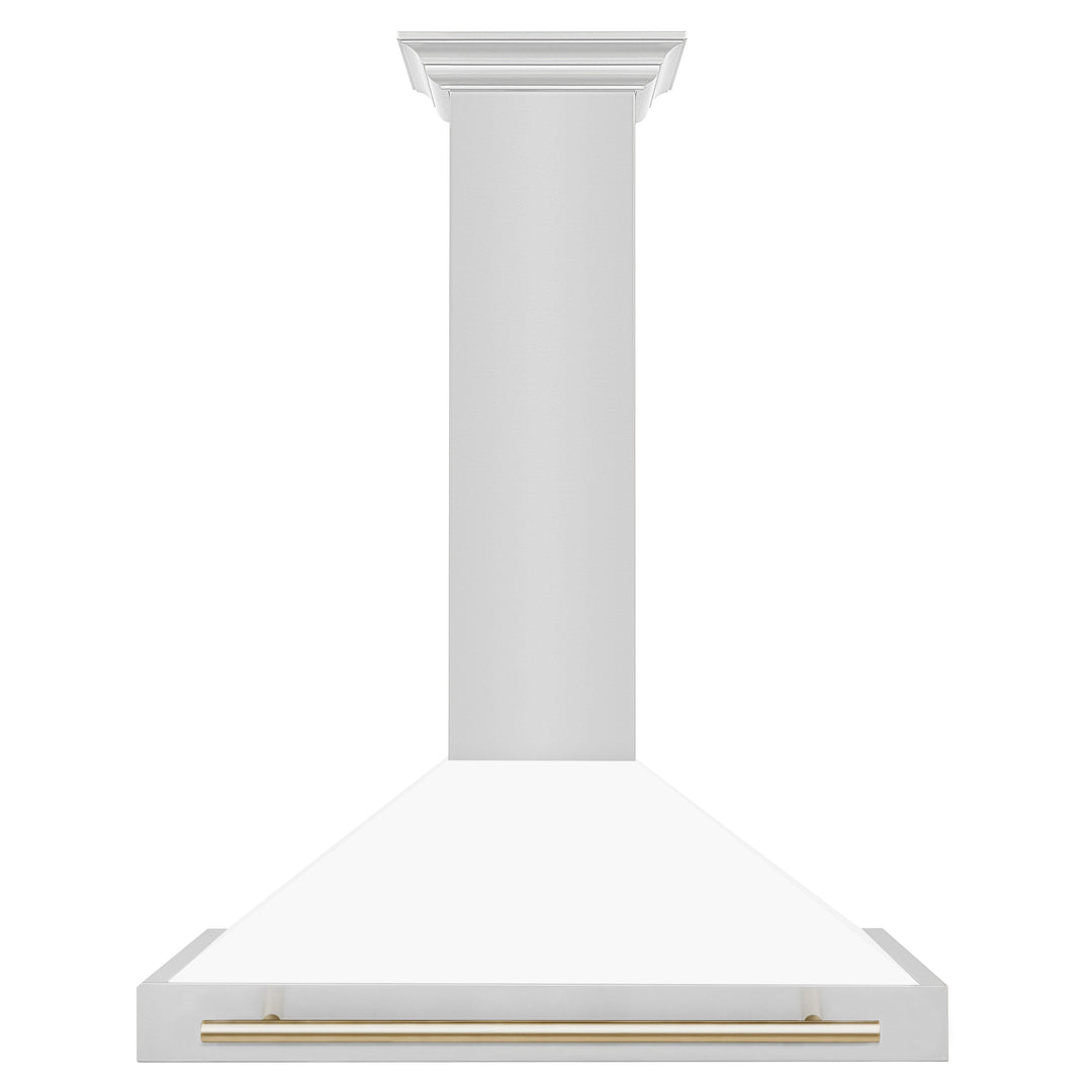 ZLINE 36 Inch Autograph Edition Stainless Steel Range Hood with a Matte White Shell and Gold Handle, KB4STZ-WM36-G