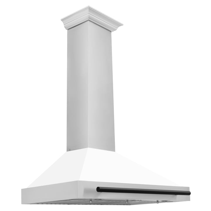 ZLINE 36" Autograph Edition Range Hood in Stainless Steel with White Matte Shell and Black Handle, KB4STZ-WM36-MB