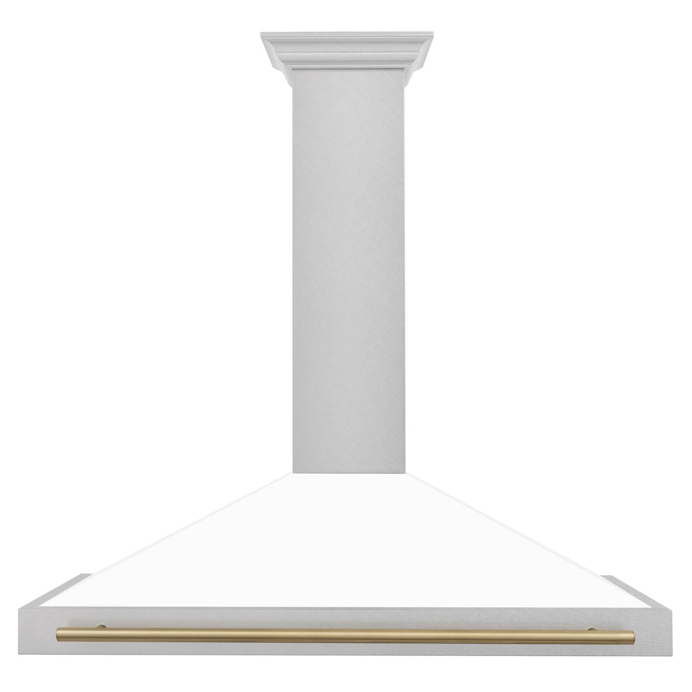 ZLINE 48 in. Autograph Edition Convertible Fingerprint Resistant Satin Stainless Steel Range Hood with White Matte Shell and Champagne Bronze Handle (KB4SNZ-WM48-CB)