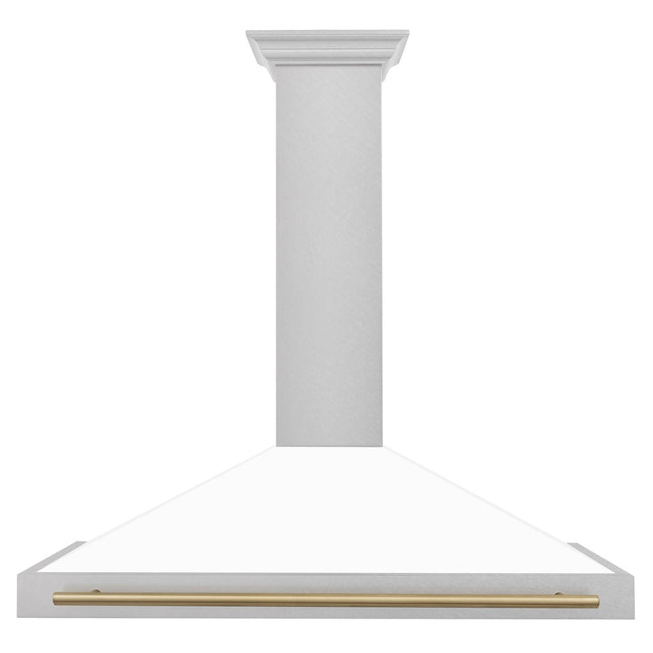 ZLINE 48 in. Autograph Edition Convertible Fingerprint Resistant Satin Stainless Steel Range Hood with White Matte Shell and Champagne Bronze Handle (KB4SNZ-WM48-CB)