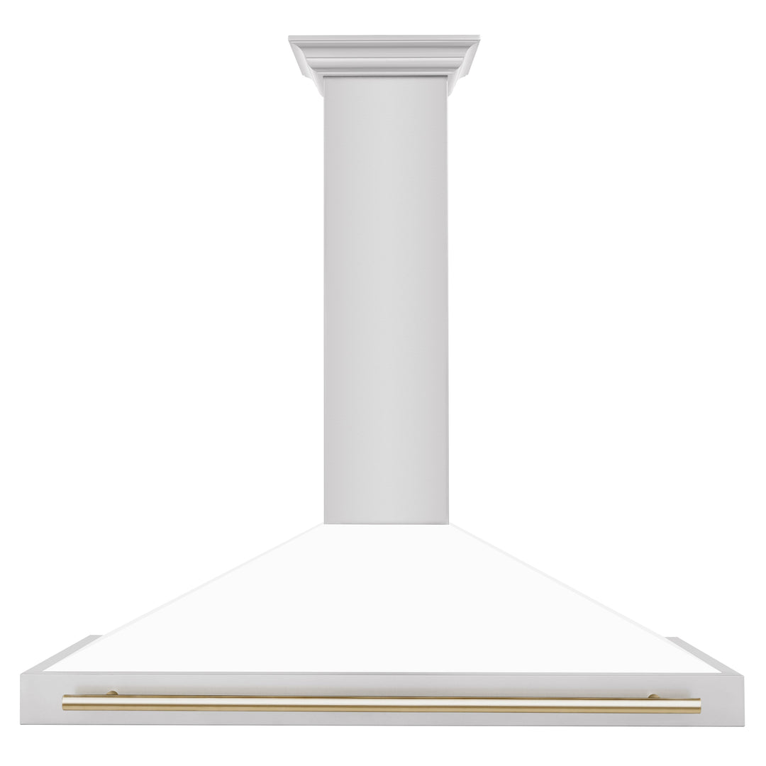 ZLINE 48 Inch Autograph Edition Stainless Steel Range Hood with White Matte Shell and Gold Handle, KB4STZ-WM48-G