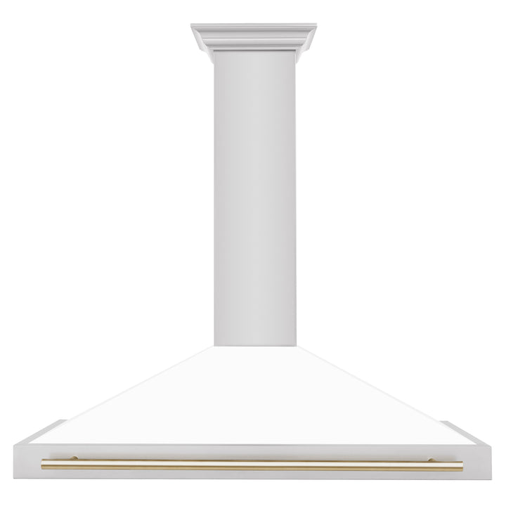 ZLINE 48 Inch Autograph Edition Stainless Steel Range Hood with White Matte Shell and Gold Handle, KB4STZ-WM48-G