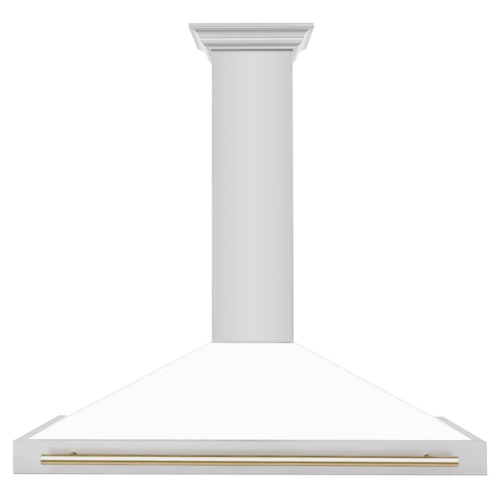 ZLINE 48 in. Autograph Edition Convertible Stainless Steel Range Hood with White Matte Shell and Polished Gold Accents (KB4STZ-WM48-G)