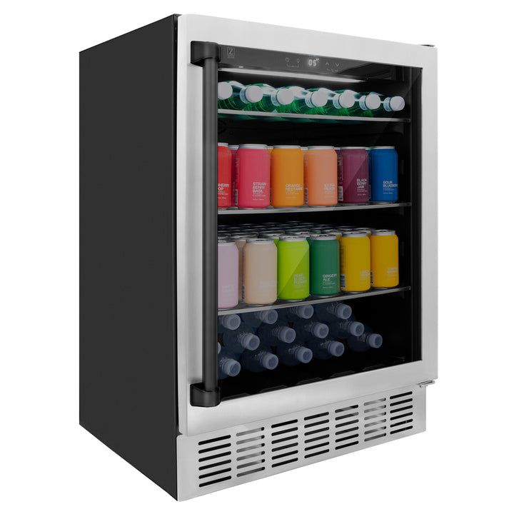 ZLINE 24" Autograph 154 Can Beverage Fridge in Stainless Steel with Black Accents - Monument Series, RBVZ-US-24-MB