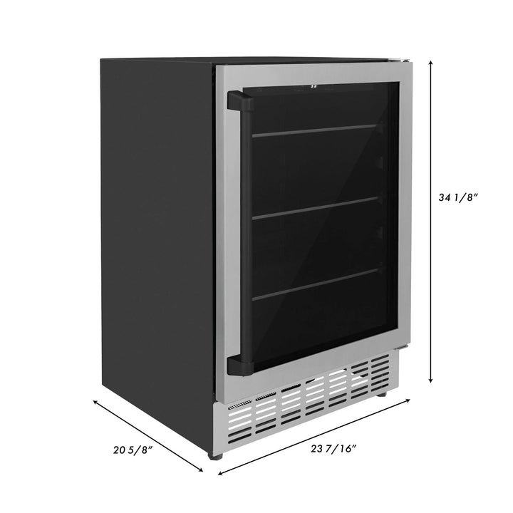 ZLINE 24" Autograph 154 Can Beverage Fridge in Stainless Steel with Black Accents - Monument Series, RBVZ-US-24-MB