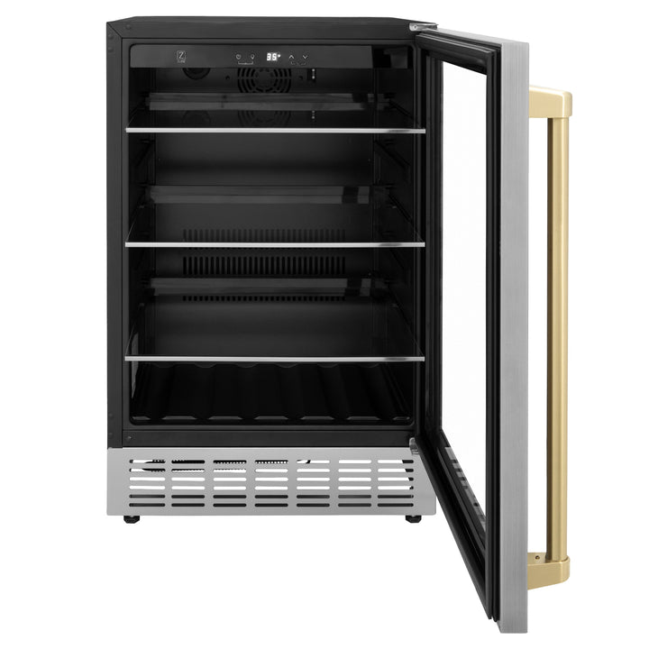 ZLINE 24" Autograph 154 Can Beverage Fridge in Stainless Steel with Champagne Bronze Accents - Monument Series, RBVZ-US-24-CB