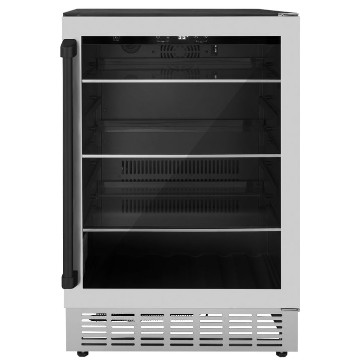 ZLINE 24" Autograph 154 Can Beverage Fridge in Stainless Steel with Black Accents - Monument Series, RBVZ-US-24-MB