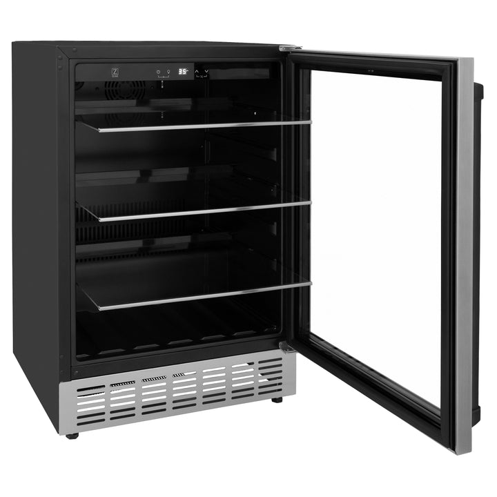 ZLINE 24" Autograph 154 Can Beverage Fridge in Stainless Steel with Black Accents - Monument Series, RBVZ-US-24-MB