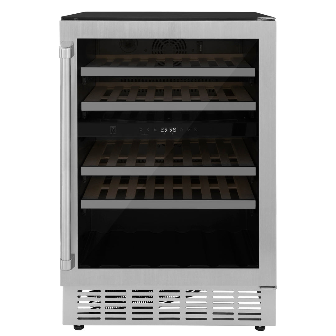 ZLINE 24 in. Monument Dual Zone 44 Bottle Wine Cooler with Wood Shelves in Stainless Steel, Open Box-Excellent Condition