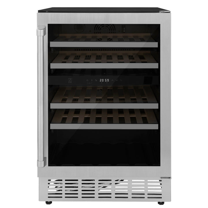 ZLINE 24 in. Monument Dual Zone 44 Bottle Wine Cooler with Wood Shelves in Stainless Steel, Open Box-Excellent Condition