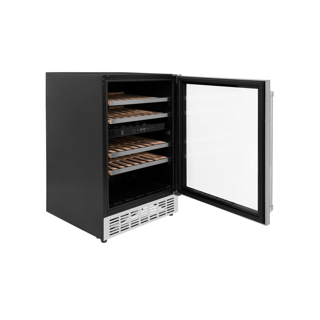 ZLINE 24 in. Monument Dual Zone 44 Bottle Wine Cooler with Wood Shelves in Stainless Steel, Open Box-Excellent Condition
