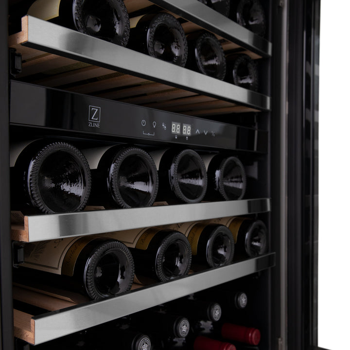 ZLINE 24" Monument Autograph Edition Dual Zone 44-Bottle Wine Cooler in Stainless Steel with Champagne Bronze Accents