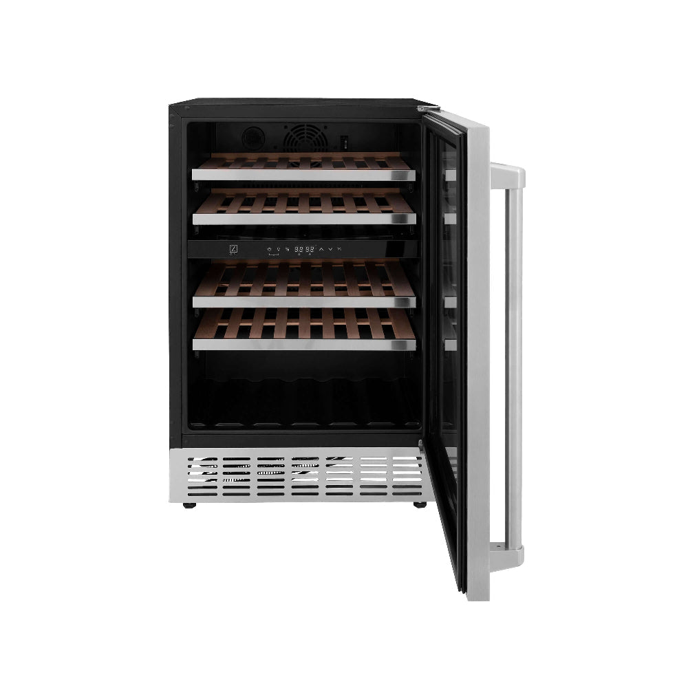 ZLINE Kitchen Package with Refrigerator, 36 in. Stainless Steel Gas Range, 36 in. Range Hood, Microwave Drawer, 24 in. Tall Tub Dishwasher and Wine Cooler (6KPR-SGRRH36-MWDWV-RWV)
