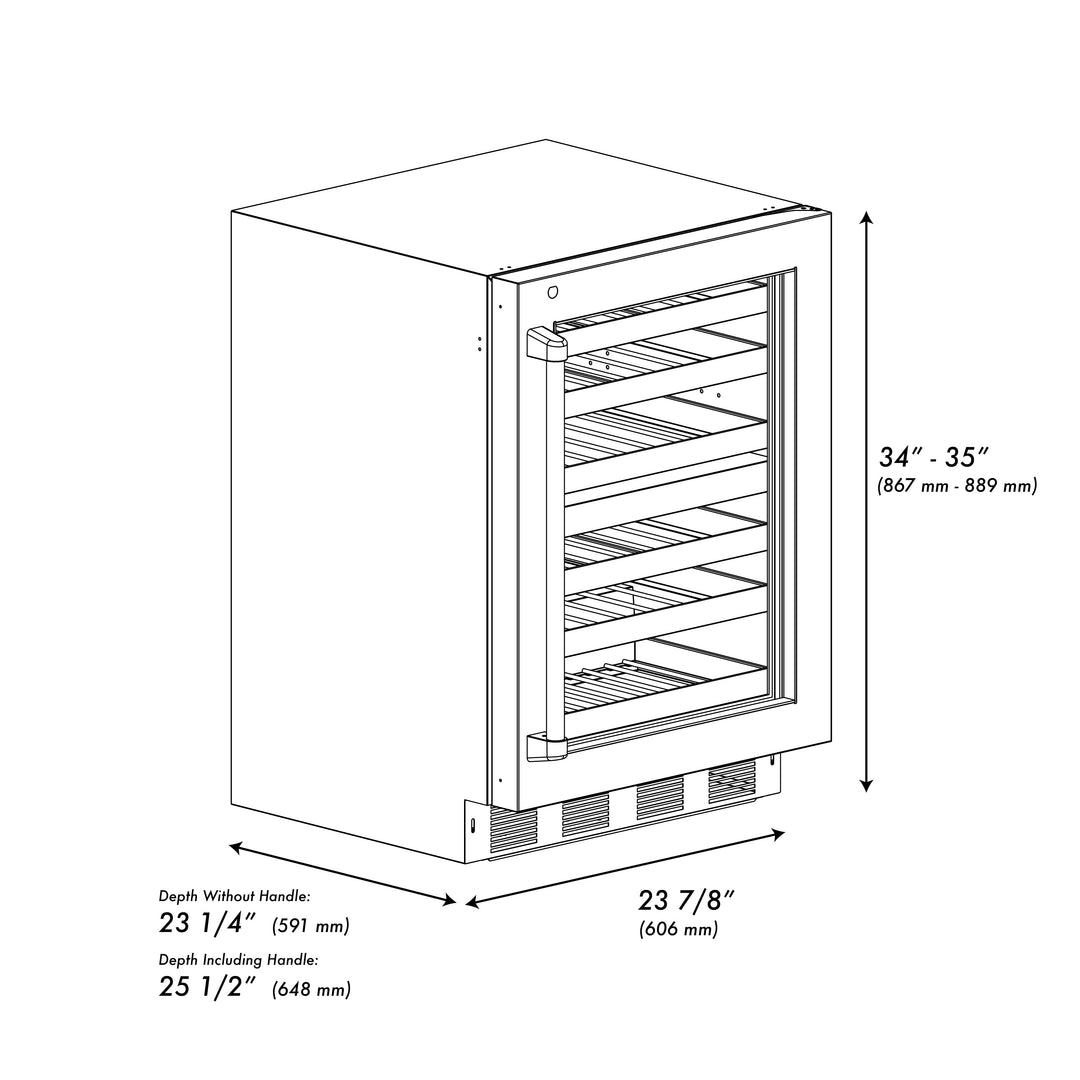 ZLINE 24" Touchstone Dual Zone 44 Bottle Wine Cooler with Black Matte Glass Door, RWDO-BLM-24