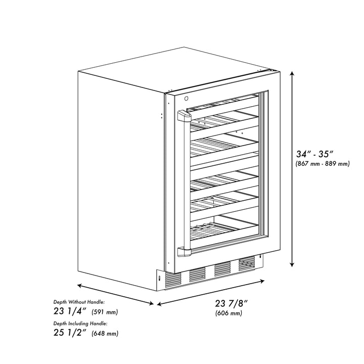 ZLINE 24" Touchstone Dual Zone 44 Bottle Wine Cooler with Black Matte Glass Door, RWDO-BLM-24