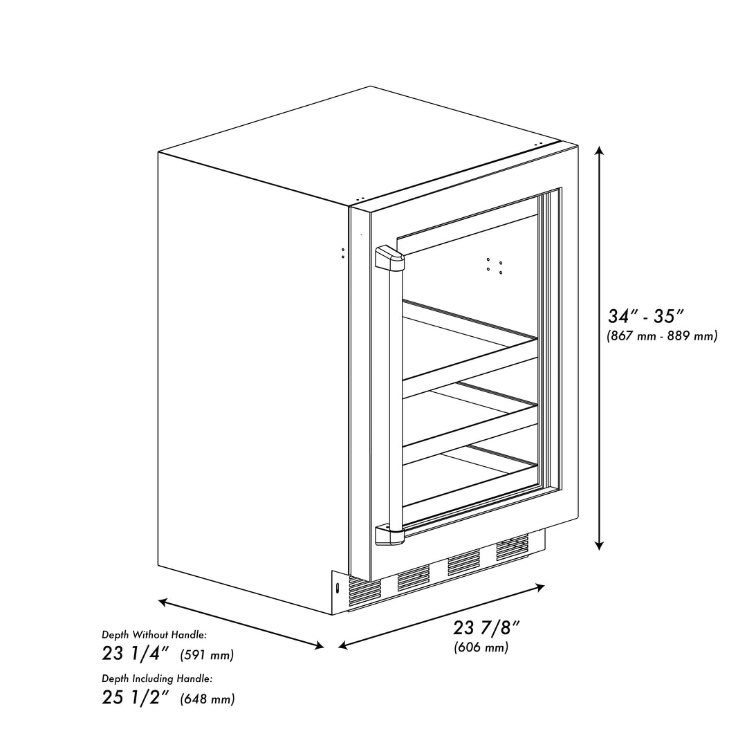 ZLINE 24" Touchstone 151 Can Beverage Fridge with Black Matte Glass Door, RBSO-BLM-24