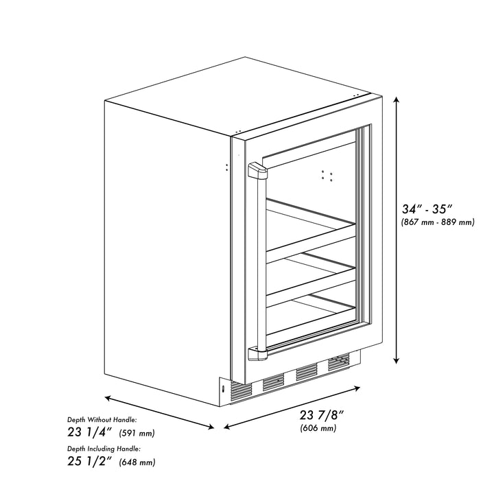 ZLINE 24" Touchstone 151 Can Beverage Fridge with Black Matte Glass Door, RBSO-BLM-24