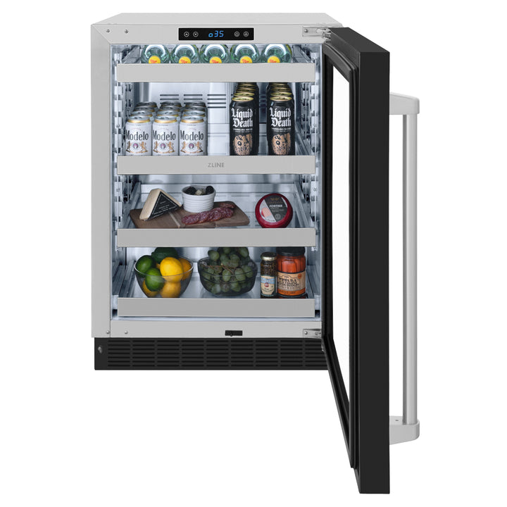 ZLINE 24" Touchstone 151 Can Beverage Fridge with Black Matte Glass Door, RBSO-BLM-24