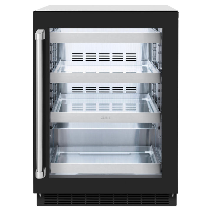 ZLINE 24" Touchstone 151 Can Beverage Fridge with Black Matte Glass Door, RBSO-BLM-24