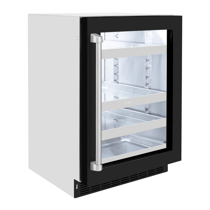 ZLINE 24" Touchstone 151 Can Beverage Fridge with Black Matte Glass Door, RBSO-BLM-24