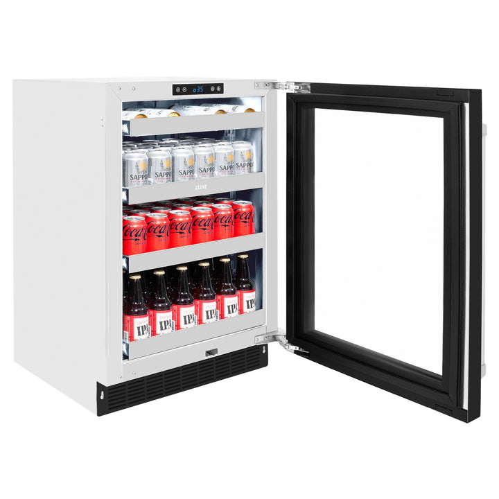 ZLINE 24" Touchstone 151 Can Beverage Fridge with Black Matte Glass Door, RBSO-BLM-24