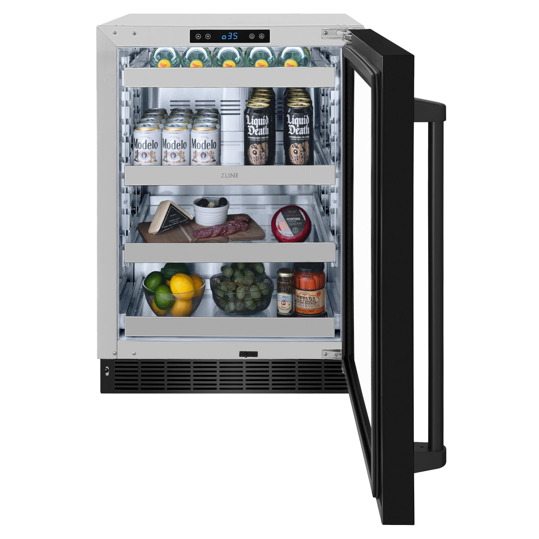 ZLINE 24" Touchstone 151 Can Beverage Fridge with Black Stainless Steel Glass Door, RBSO-BS-24