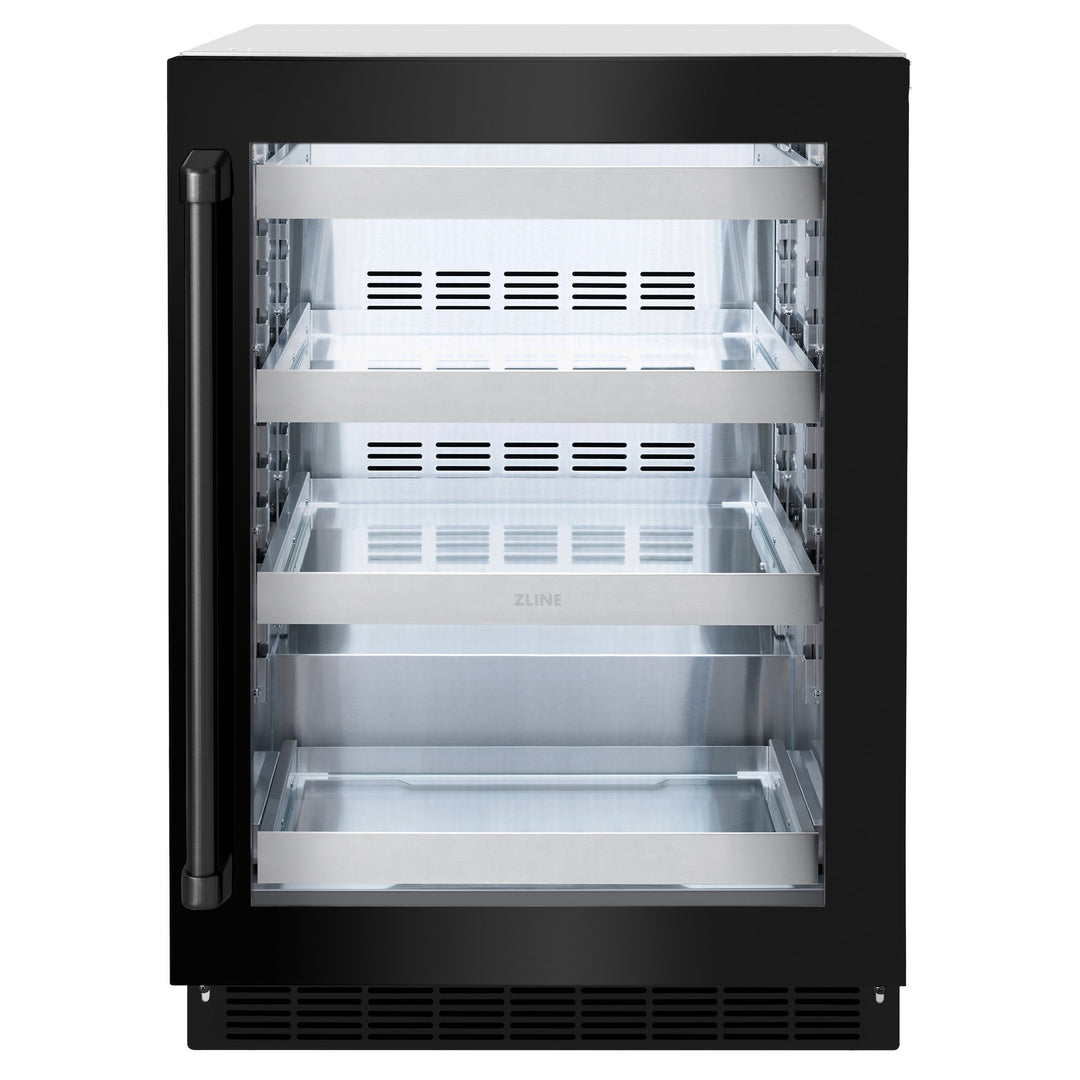 ZLINE 24" Touchstone 151 Can Beverage Fridge with Black Stainless Steel Glass Door, RBSO-BS-24