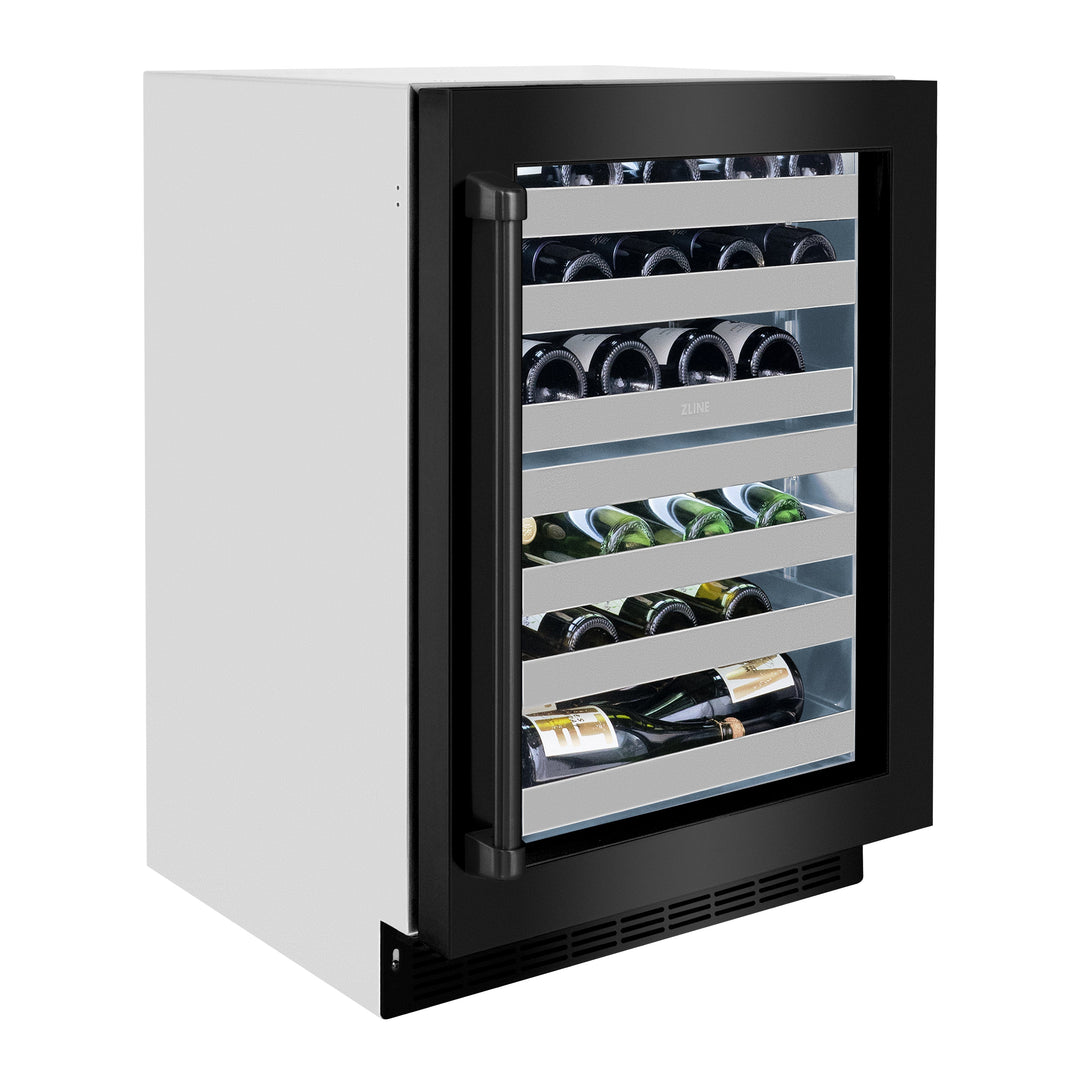 ZLINE 24" Touchstone Dual Zone 44 Bottle Wine Cooler with Black Stainless Steel Glass Door, RWDO-BS-24