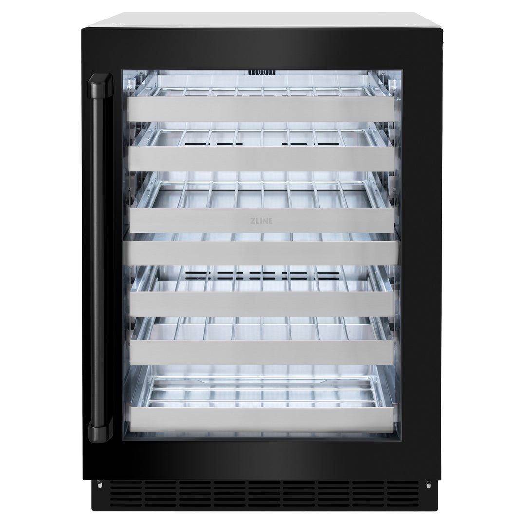 ZLINE 24" Touchstone Dual Zone 44 Bottle Wine Cooler with Black Stainless Steel Glass Door, RWDO-BS-24