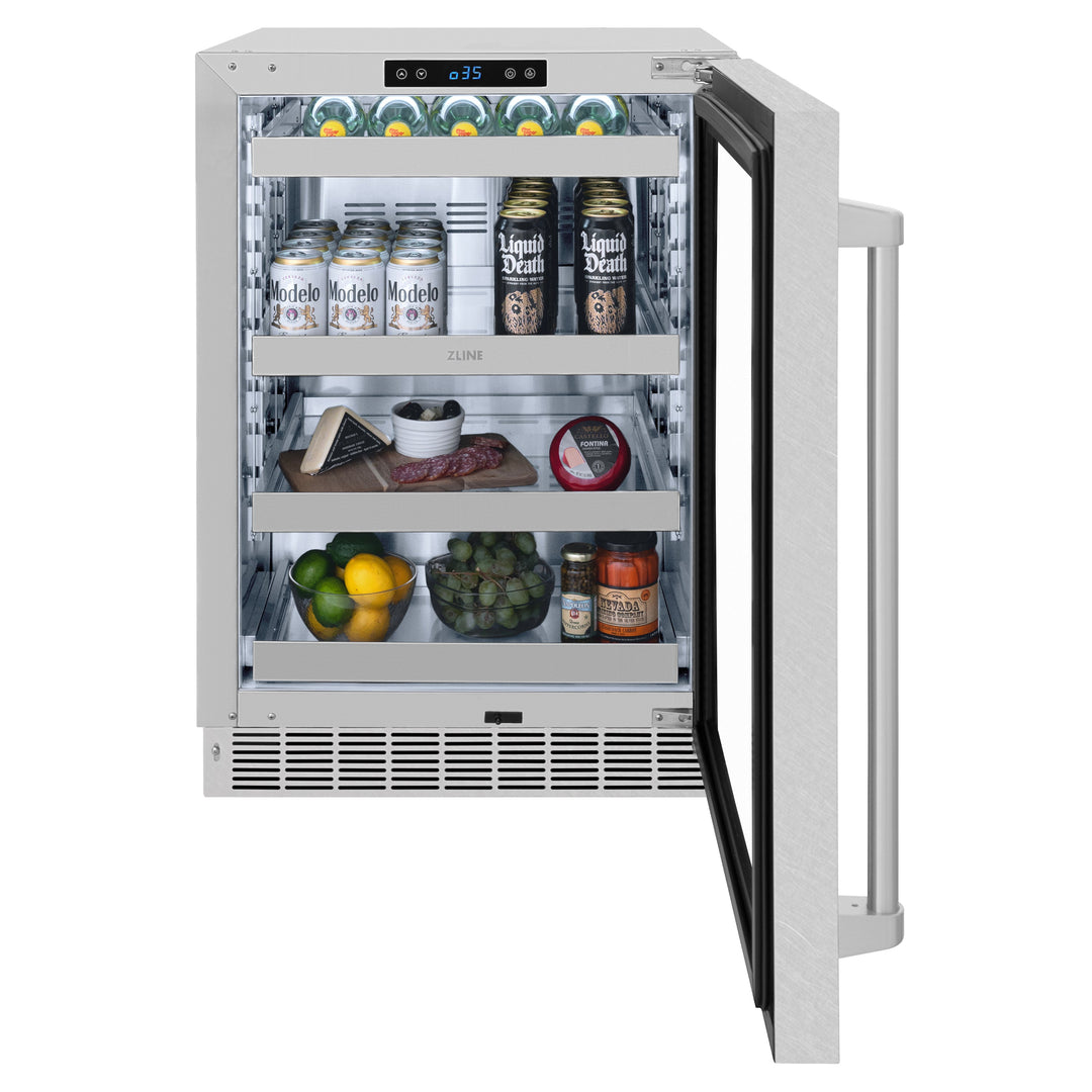 ZLINE 24" Touchstone 151 Can Beverage Fridge with DuraSnow® Stainless Steel Glass Door, RBSO-SN-24