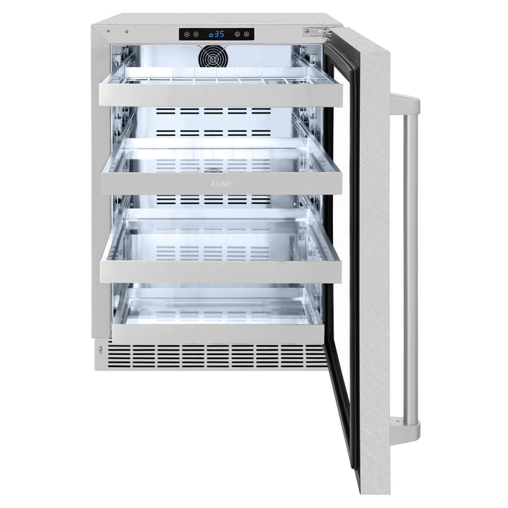 ZLINE 24" Touchstone 151 Can Beverage Fridge with DuraSnow® Stainless Steel Glass Door, RBSO-SN-24