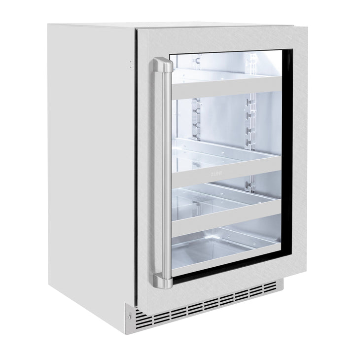 ZLINE 24" Touchstone 151 Can Beverage Fridge with DuraSnow® Stainless Steel Glass Door, RBSO-SN-24