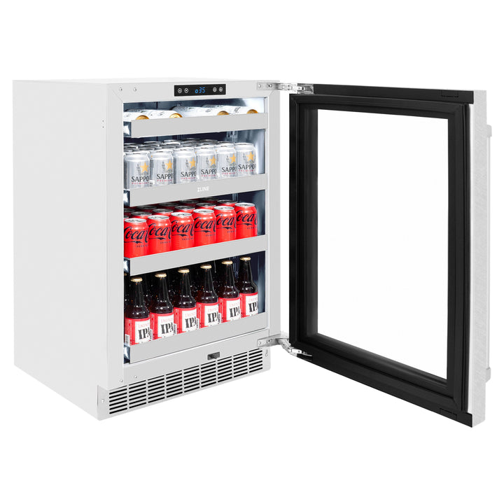 ZLINE 24" Touchstone 151 Can Beverage Fridge with DuraSnow® Stainless Steel Glass Door, RBSO-SN-24