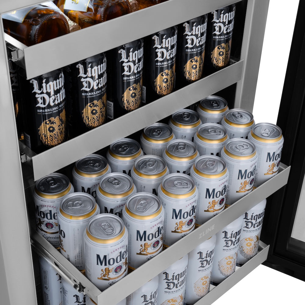 ZLINE 24 in. Touchstone 151 Can Beverage Fridge with Panel Ready Glass Door, Open Box-Excellent Condition