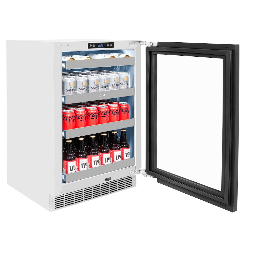 ZLINE 24 in. Touchstone 151 Can Beverage Fridge with Panel Ready Glass Door, Open Box-Excellent Condition