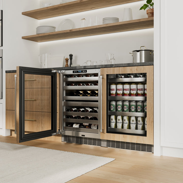 ZLINE 24 in. Touchstone Dual Zone 44 Bottle Wine Cooler with Panel Ready Glass Door, Open Box-Excellent Condition