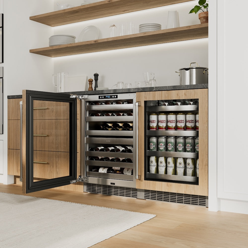 ZLINE 24 in. Touchstone 151 Can Beverage Fridge with Panel Ready Glass Door, Open Box-Excellent Condition