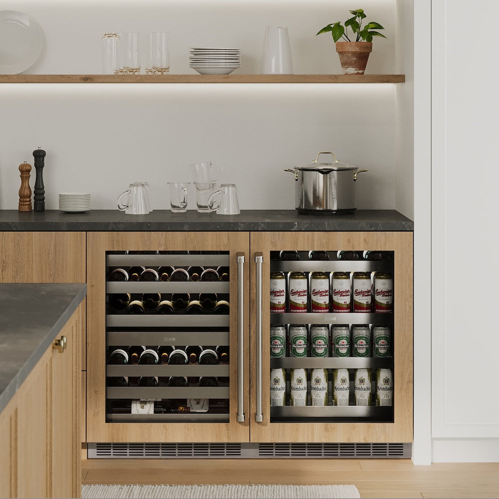 ZLINE 24 in. Touchstone 151 Can Beverage Fridge with Panel Ready Glass Door, Open Box-Excellent Condition