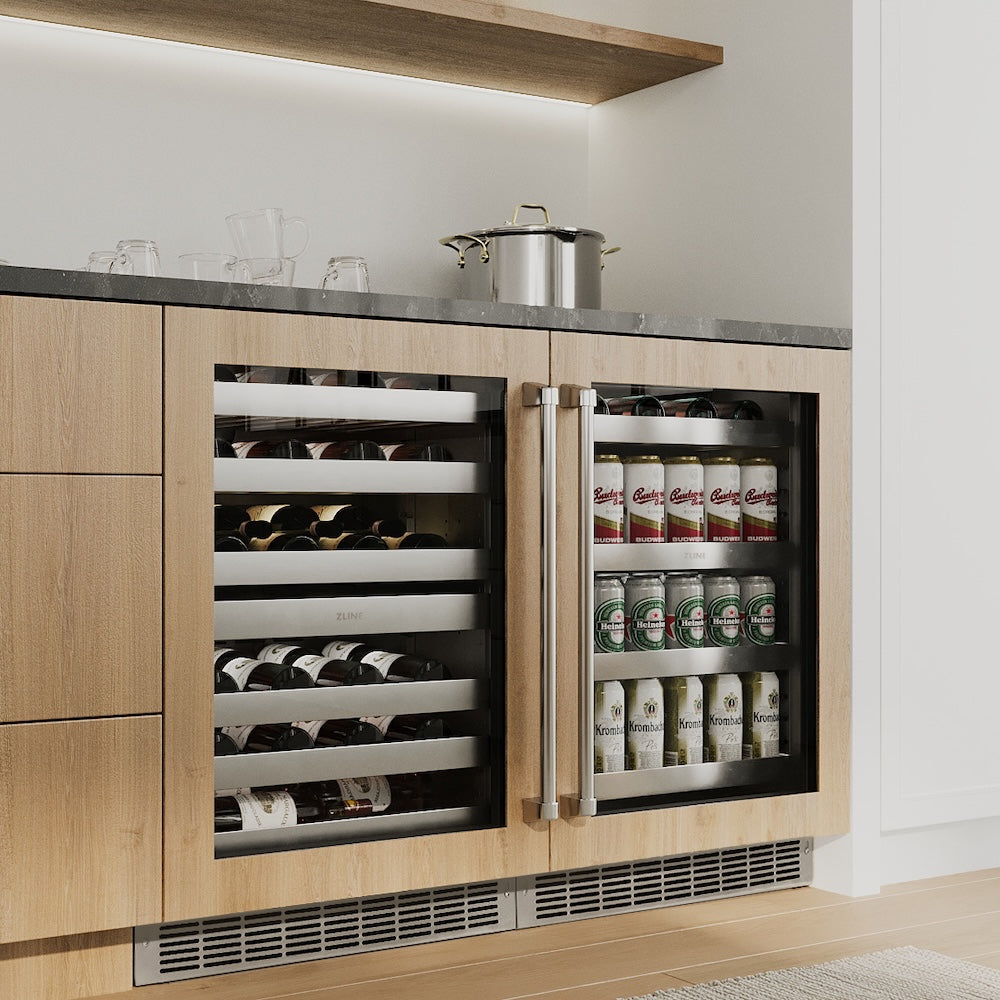 ZLINE 24 in. Touchstone 151 Can Beverage Fridge with Panel Ready Glass Door, Open Box-Excellent Condition