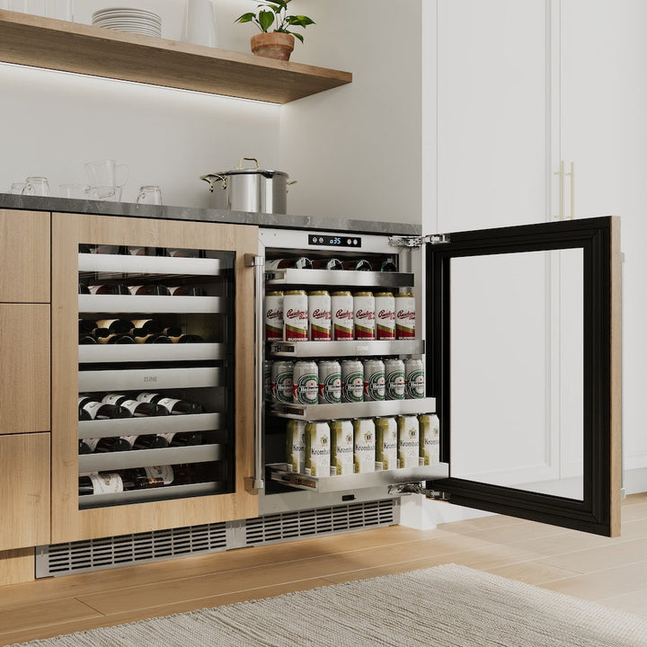 ZLINE 24 in. Touchstone 151 Can Beverage Fridge with Panel Ready Glass Door, Open Box-Excellent Condition