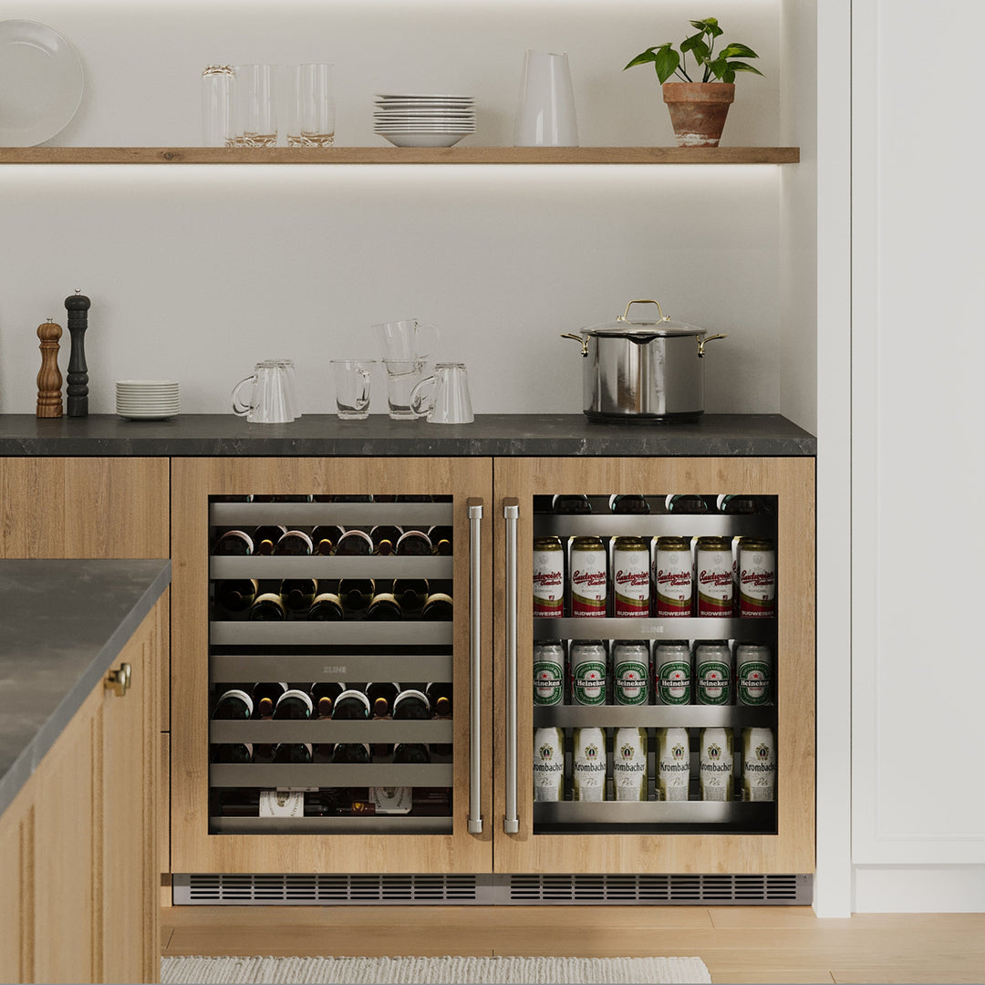 ZLINE 24 in. Touchstone Dual Zone 44 Bottle Wine Cooler with Panel Ready Glass Door, Open Box-Excellent Condition