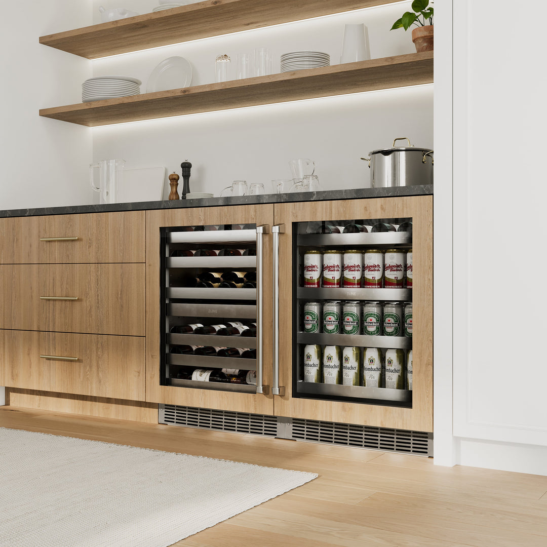 ZLINE 24 in. Touchstone Dual Zone 44 Bottle Wine Cooler with Panel Ready Glass Door, Open Box-Excellent Condition