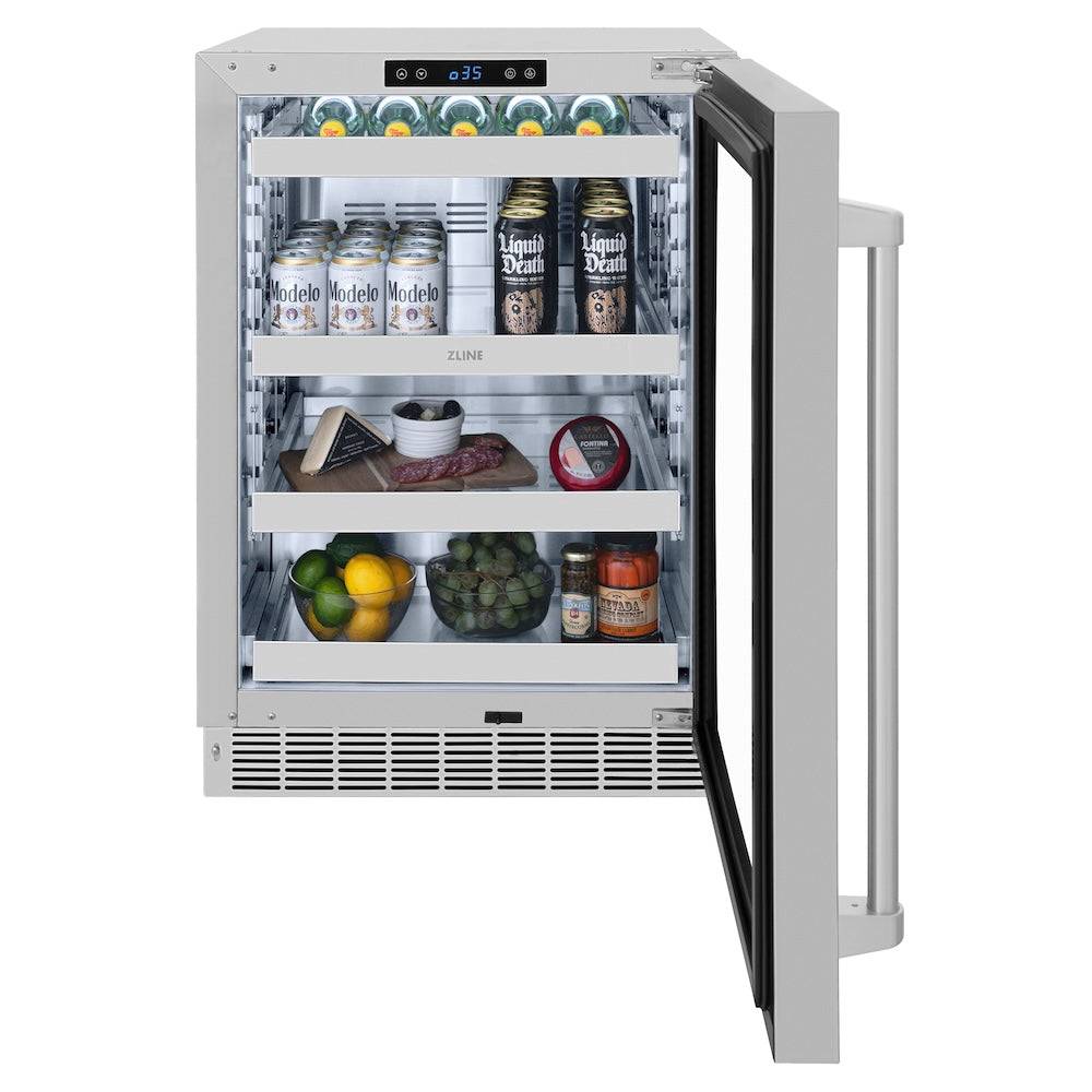 ZLINE 24 in. Touchstone 151 Can Beverage Fridge with Stainless Steel Glass Door, Open Box-Excellent Condition