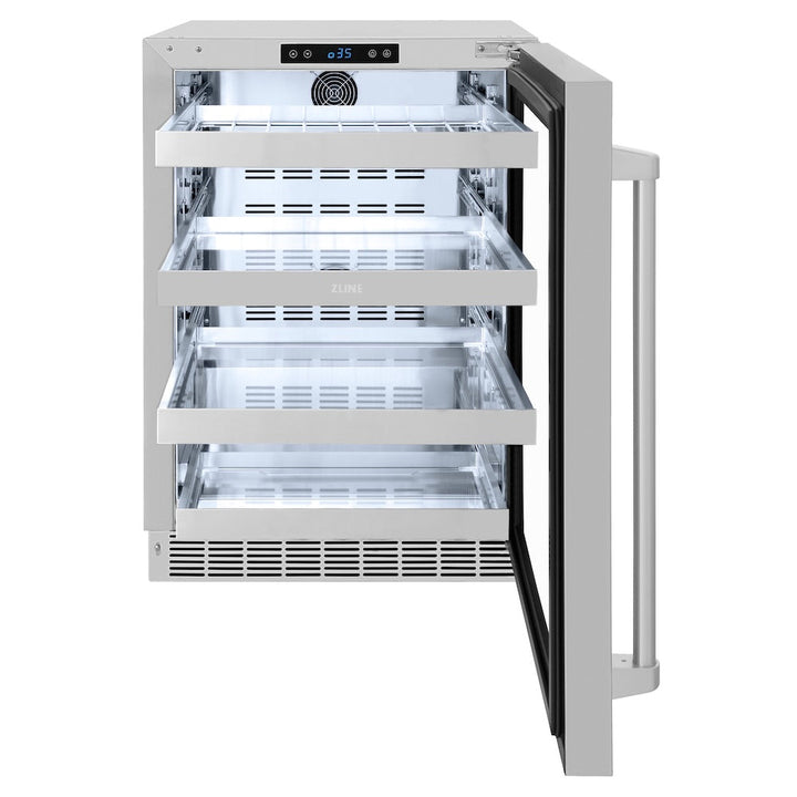 ZLINE 24 in. Touchstone 151 Can Beverage Fridge with Stainless Steel Glass Door, Open Box-Excellent Condition