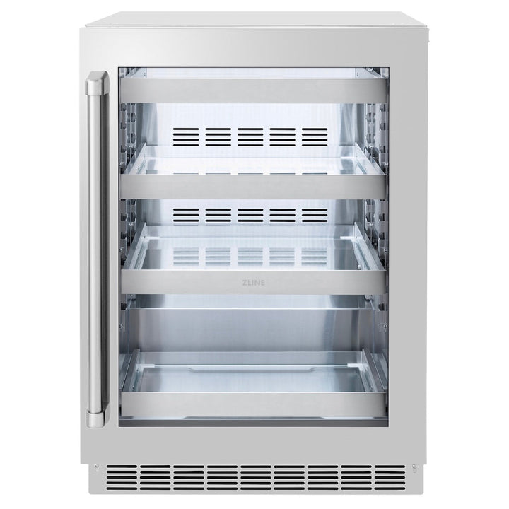 ZLINE 24 in. Touchstone 151 Can Beverage Fridge with Stainless Steel Glass Door, Open Box-Excellent Condition
