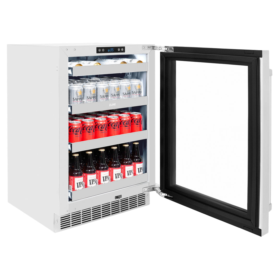 ZLINE 24" Touchstone 151 Can Beverage Fridge with Stainless Steel Glass Door,  RBSO-GS-24