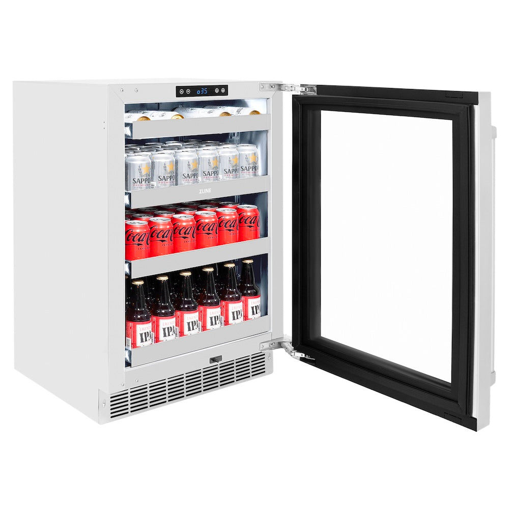 ZLINE 24 in. Touchstone 151 Can Beverage Fridge with Stainless Steel Glass Door, Open Box-Excellent Condition