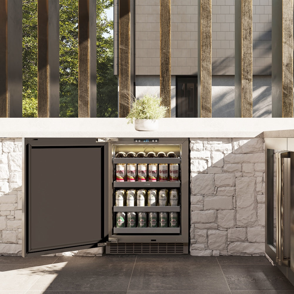 ZLINE 24 in. Touchstone 151 Can Beverage Fridge with Solid Stainless Steel Door, Open Box-Excellent Condition