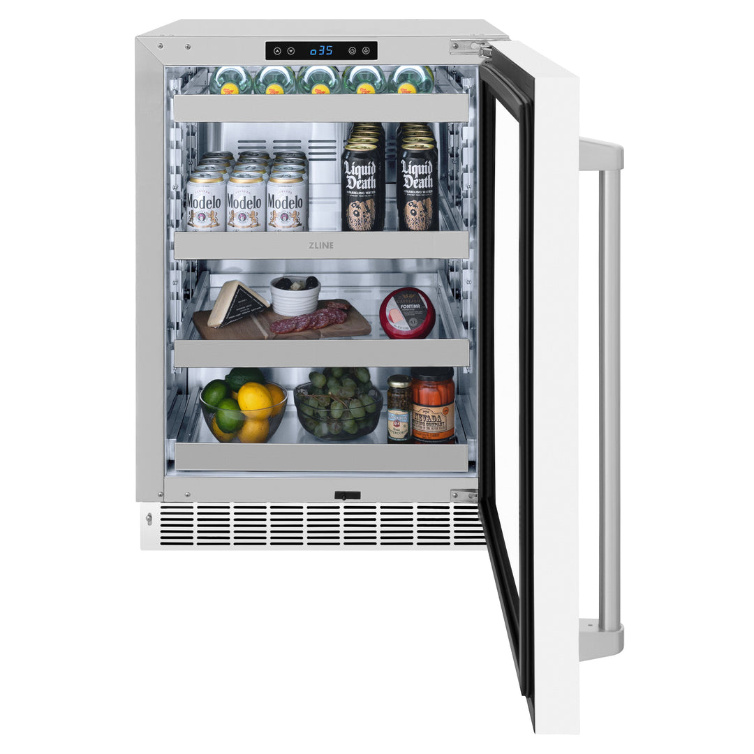 ZLINE 24" Touchstone 151 Can Beverage Fridge with White Matte Glass Door, RBSO-WM-24